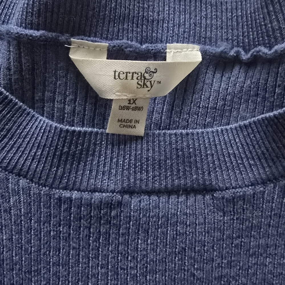 Terra & Sky Ribbed Knit Puff Sleeve Sweaters in Blue and Fuscia 1X 16W-18W - Picture 4 of 4